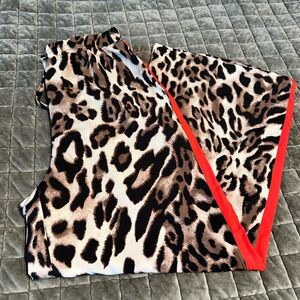 SHEIN Leopard Print Pants with Red Stripe